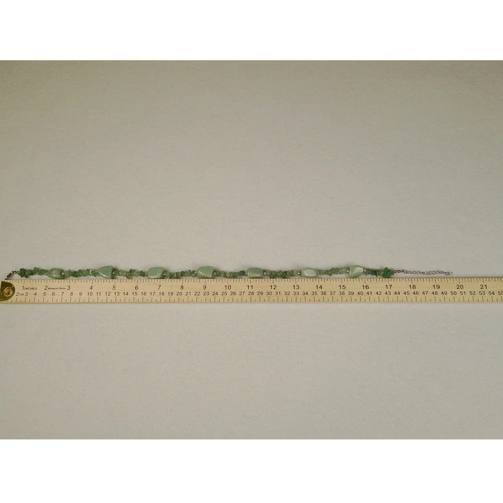 Green Aventurine‎ Quartz Chip Bead Necklace Silver Tone Boho 20